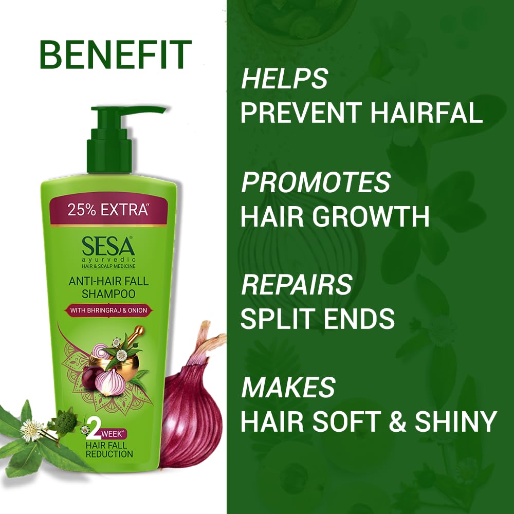 SESA Ayurvedisches Anti-Haarausfall-Shampoo für trockenes, krauses Haar 500ml | Parabenfreier Kräuterreiniger für Spliss und stärkere Wurzeln