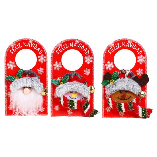 3Pcs Christmas Door Handle Hanging Decorations Cute Santa Claus Snowman Elk Felt Ornaments Merry Christmas Indoor Door Knob Signs