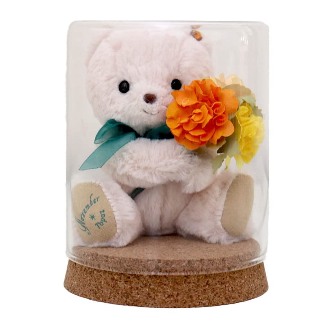 

Birthday Teddy Bear Mini Flower Glass Gift tete [Petit Lou] & Bouquet, (November)