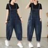 Höstens denim jumpsuit för kvinnor Litterär och konstnärlig överdimensionerad lös bantning hängslen Design Strap Jeans Overall