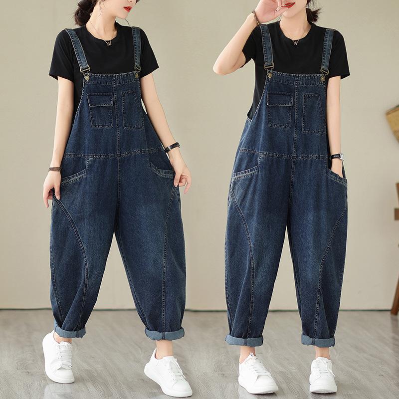 Autumn Women's Denim Jumpsuit   Literary and Artistic Oversized Loose Slimming Suspender Design Strap Jeans Overall