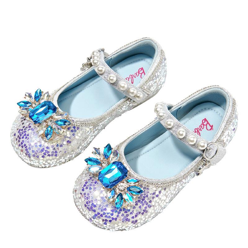

Sparkly Sequin Princess Shoes: 2025 Spring/Autumn Soft Leather Shoes for Girls – Comfortable & Versatile Performance Footwear 30 светло-синий