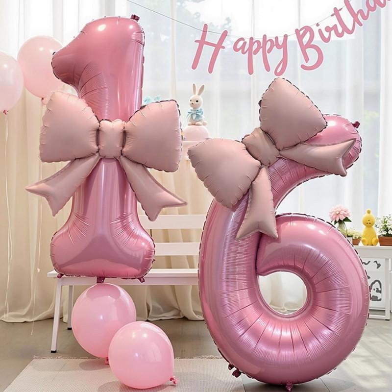 40inch Number 0-9 Pink Number Bowknot Bow Aluminum Foil Balloons for Women Girls Wedding Birthday Party Photo Props Supply