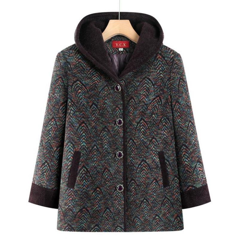 Autumn and winter new coat thick woolen coat cotton old lady top hooded