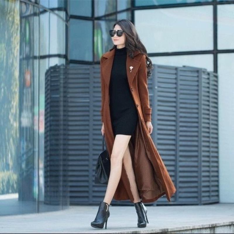 Woolen coat women's new winter thickened woolen coat slim long knee coat women's fashion
