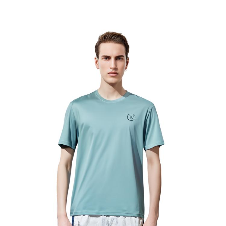 Li Ning T Shirts Men's Teal Blue Water Crew Neck Moderate Straight Fit ATSR209-7