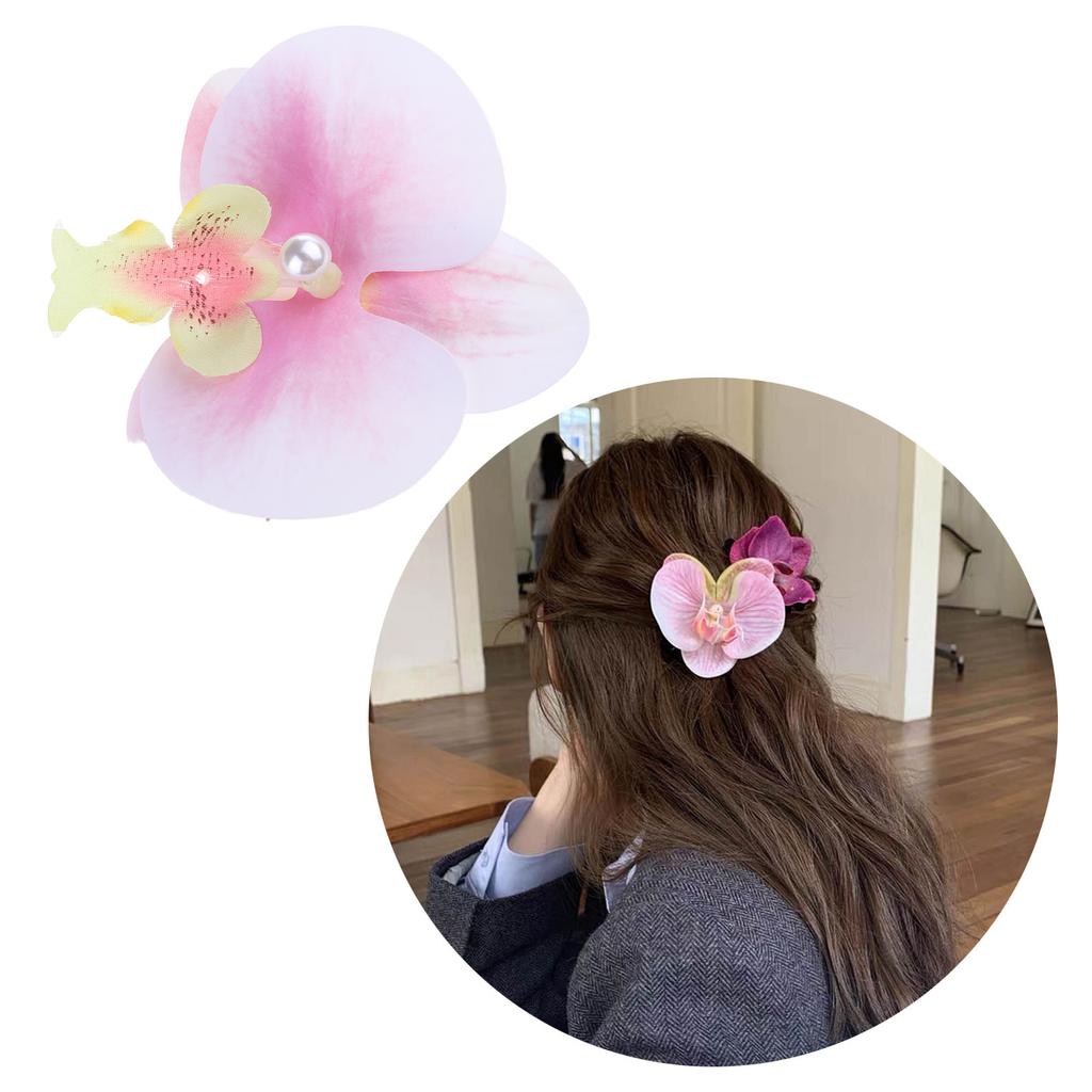 Set of 2 French Floral Hair Grip Pink Orchids Flower Hairpin Stylish Hair Grips for Girl Sweet Side Barrettes Jewelry