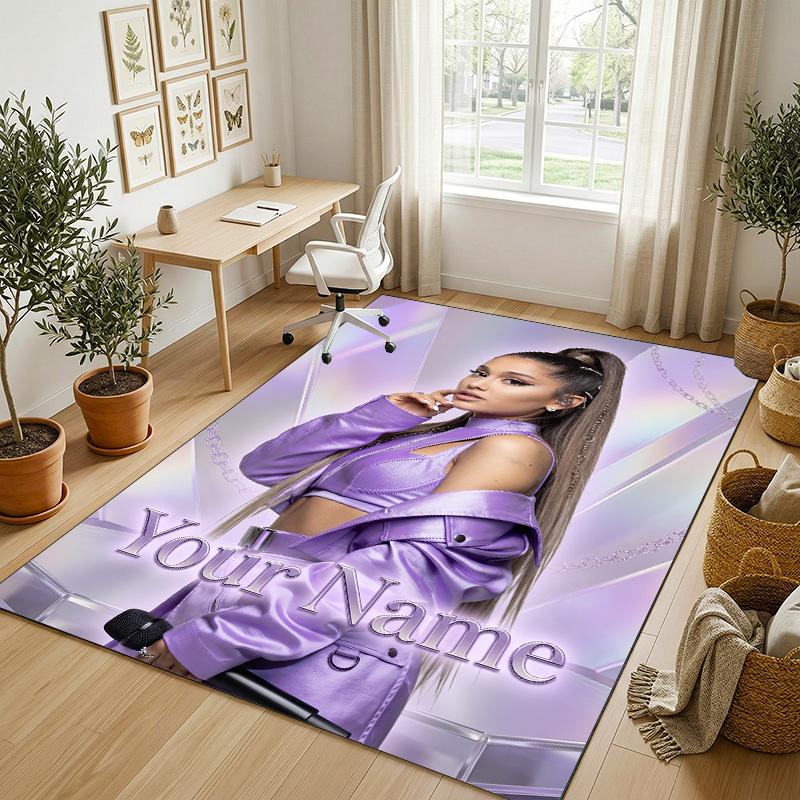 Personalized Crystal Velvet Carpet,Ariana Grande Custom Printed Name, Plush Area Rug For Home Indoor Decor