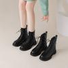Krazing Pot Cow Skin Natural Fur Autumn Winter Shoes Thick Heels Western Boots Round Toe Keep Warm Lace Up Ankle Boots