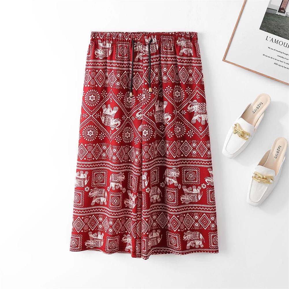 Elephant Capris Crop Pants Adjustable Elastic Waistband Rope Loose Legs Women Men Unisex Print Thailand Casual Streetwear Beach Bohemian Retro Vintage