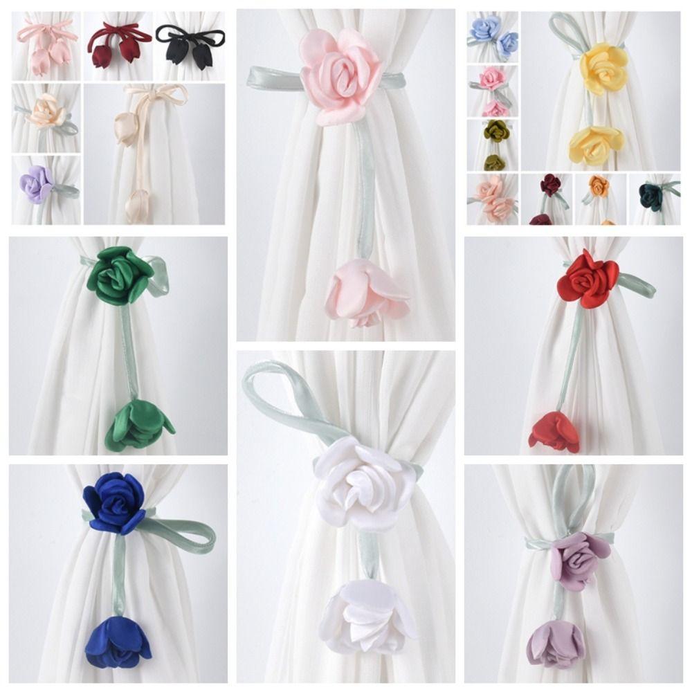 2 PCS Home Decor Fashion Tulip Curtain Tieback Adjustable Elegant Curtain Straps Beautifully Rose Curtains Tie Rope Bedroom