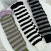Girls Lolitas Leg Warmers Y2K Stripe Knitted Flared Leg Sleeves Goth Baggy Cuff Ankle Heap Socks JK Uniform Foot Cover