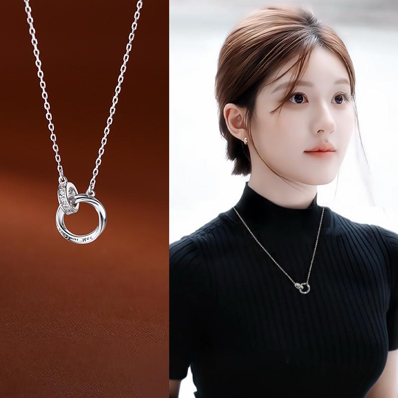 Silver double ring necklace women's cool and handsome new high-end long sweater chain light luxury niche versatile clothes accessories