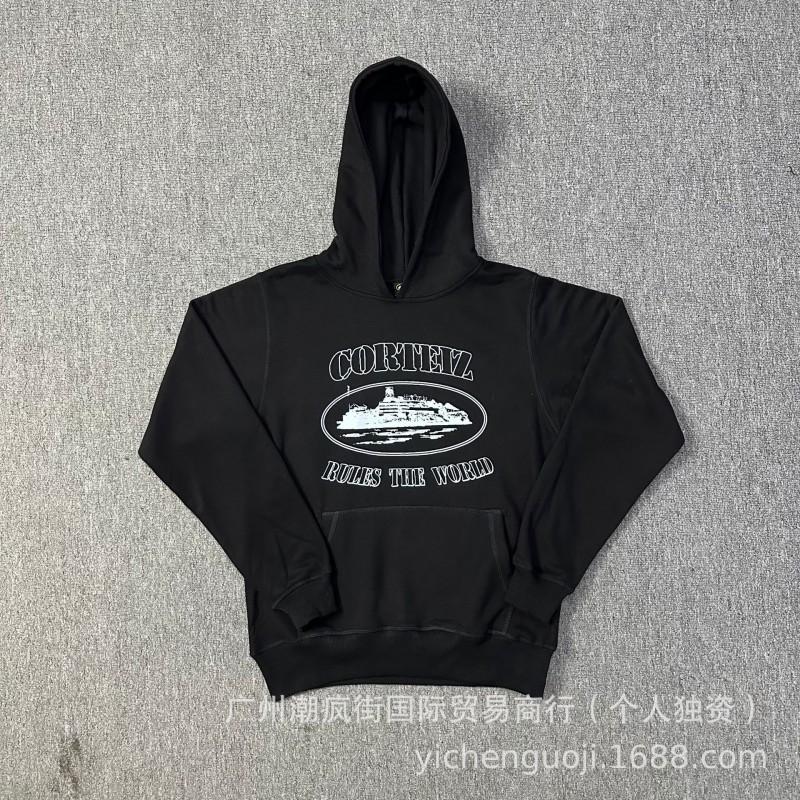 Corteiz Classic Ship Print Fleece Hoodie Casual Streetwear Men Women