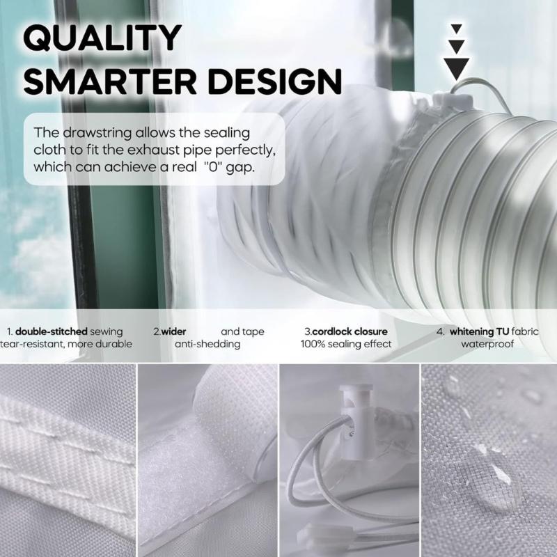 Portable Air Conditioning Exhaust Hose Cover and Window Seal Set Adjustable Length Hose Insulation Sleeve for Window