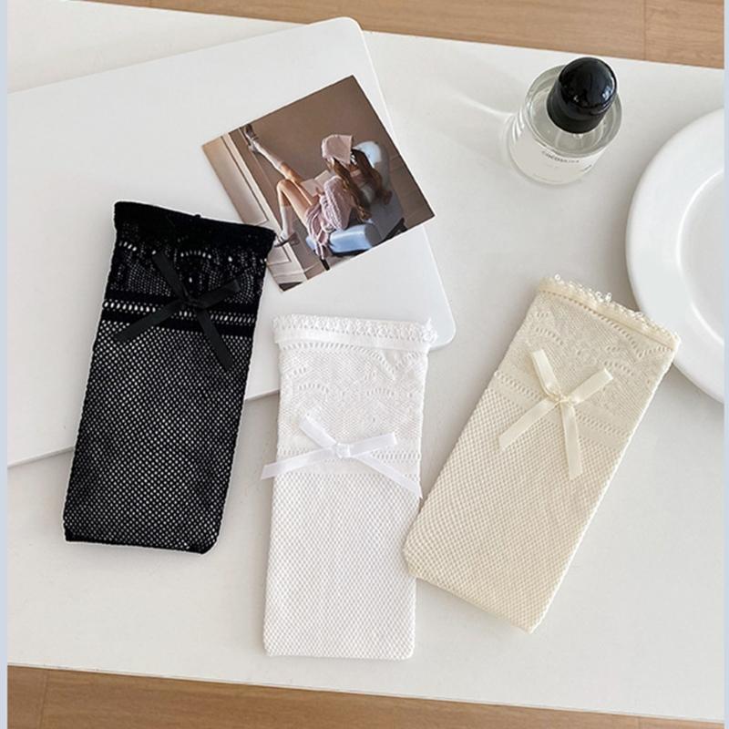 Fishnet Knee Highs Socks Meshes Socks Sweet Bowknot Tie Fishnets Tights Cosplays Costumes Sweet Tube Socks Stockings