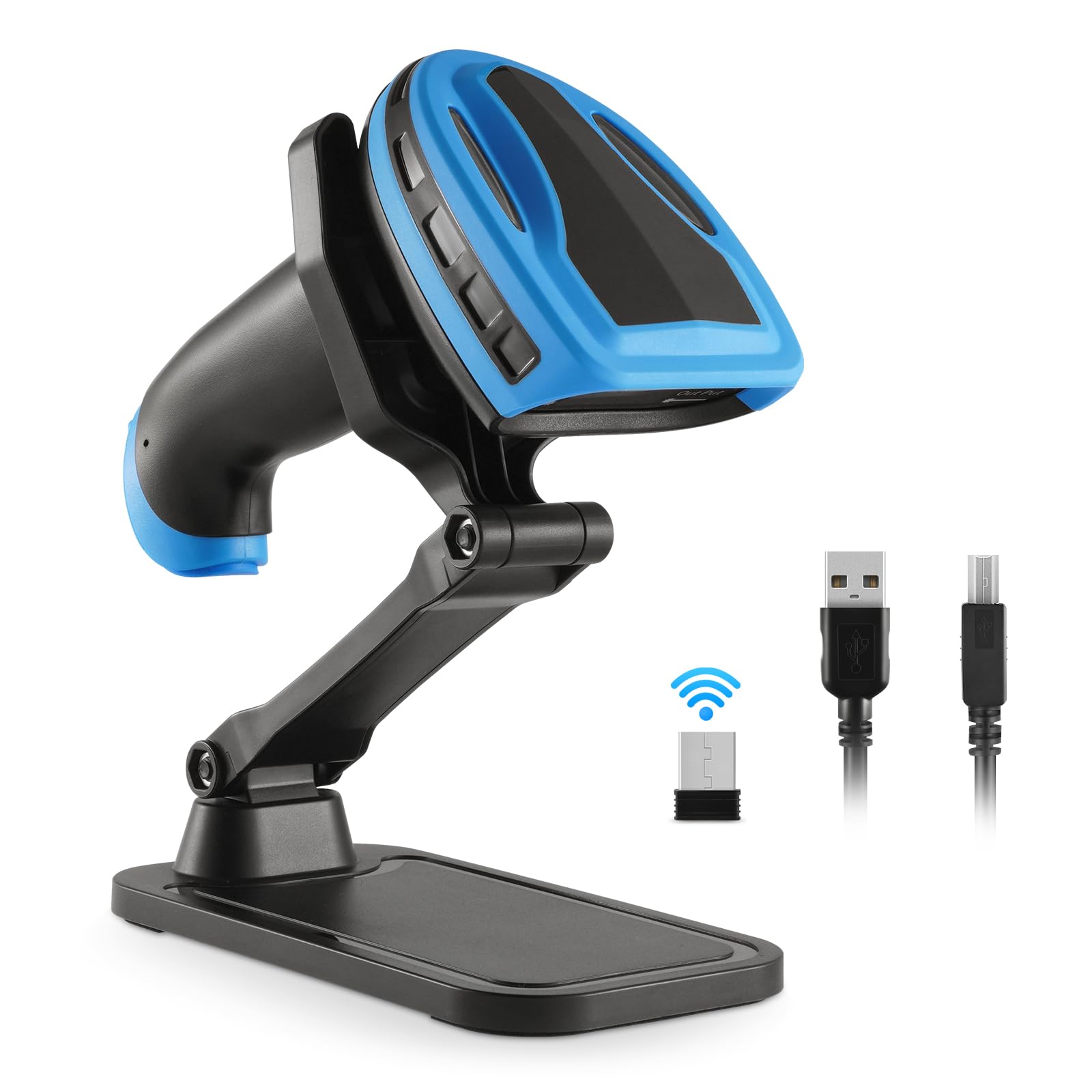 Беспроводной сканер штрих-кодов JRHC, Перезаряжаемый 1D лазерный сканер штрих-кодов, Ручной сканер штрих-кодов, Многофункциональный двойной 2,4 ГГц беспроводной, USB 2.0 проводной