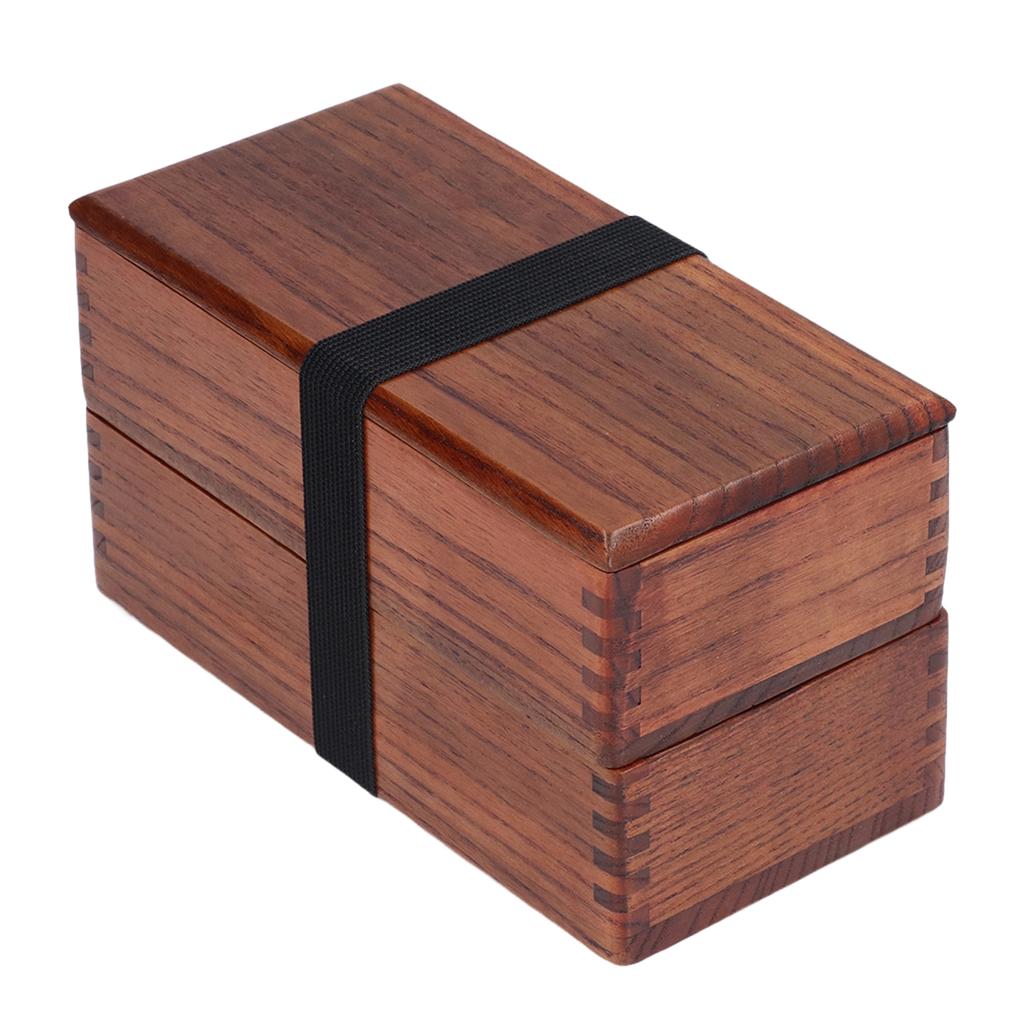 Rectangular Stackable 2 Layer Lunch Box Natural Wooden Bento Box Sushi Food Container Kitchen