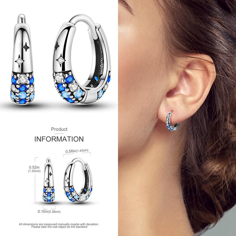 Boucles d'Oreilles Créoles en Argent 925 Zircon Coloré Boucles d'Oreilles Créoles Pavées Pour Femmes Filles Bijoux Cadeau