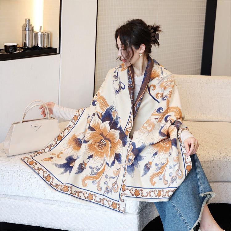 Yiwang Jiangnan Imitation Cashmere Jacquard Scarf - High-End Retro Shawl for Autumn/Winter