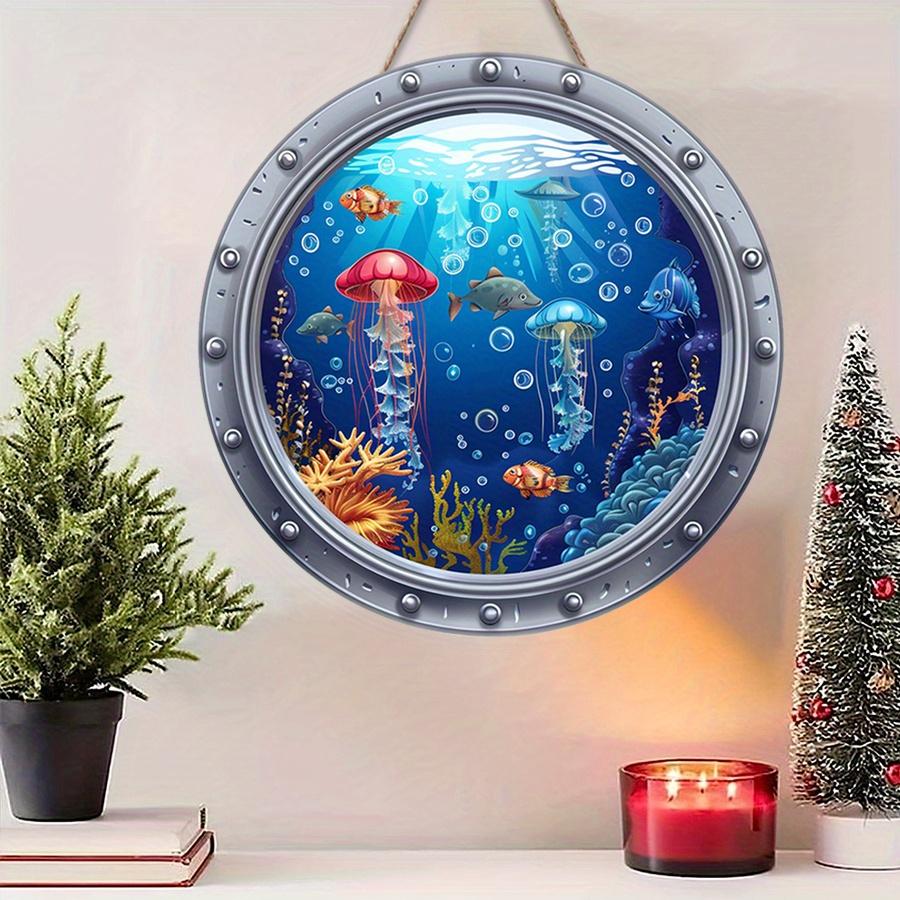 2D Flat 20cm Ocean Wooden Wall Hanging Decor - Jellyfish Universal Holiday Wooden Pendant, Home Decoration, Welcome Sign Party Decor, Wood Crafted Art