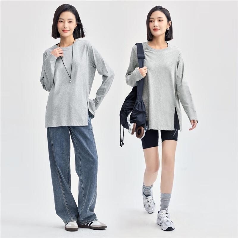 Giordano Women's Cotton Long Sleeve T-shirt with Side Split