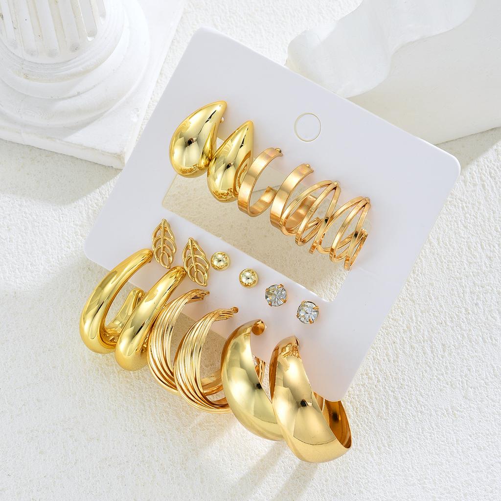 18pcs Bohemian Geometric Water Drop Earring Set Gold Color Zircon Multi Shaped Stud Earrings for Women Daily Party Jewelry Gifts