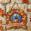 Easy Install Halloween Sign Wooden Hanging Decor Sign, Spooky Black Cat Pumpkin Witch Ghost Ornaments Window Decoration with Jute Rope, Festive