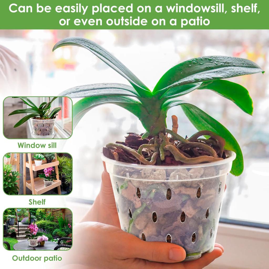 5PCS Plastic Orchid Pots 4/5/6 Inch Nursery Planters with Drainage Holes Air Vents Flower Pots for Phalaenopsis Indoor Plant