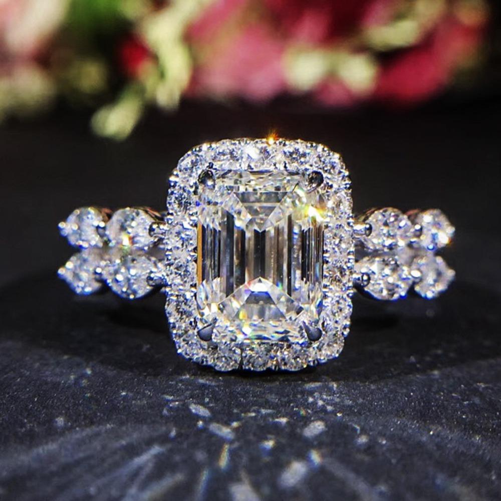 

Women Princess Square Simulated Zircon Engagement Ring Wedding Band Faux Diamond Solitaire Jewelry no. 10 платиновий