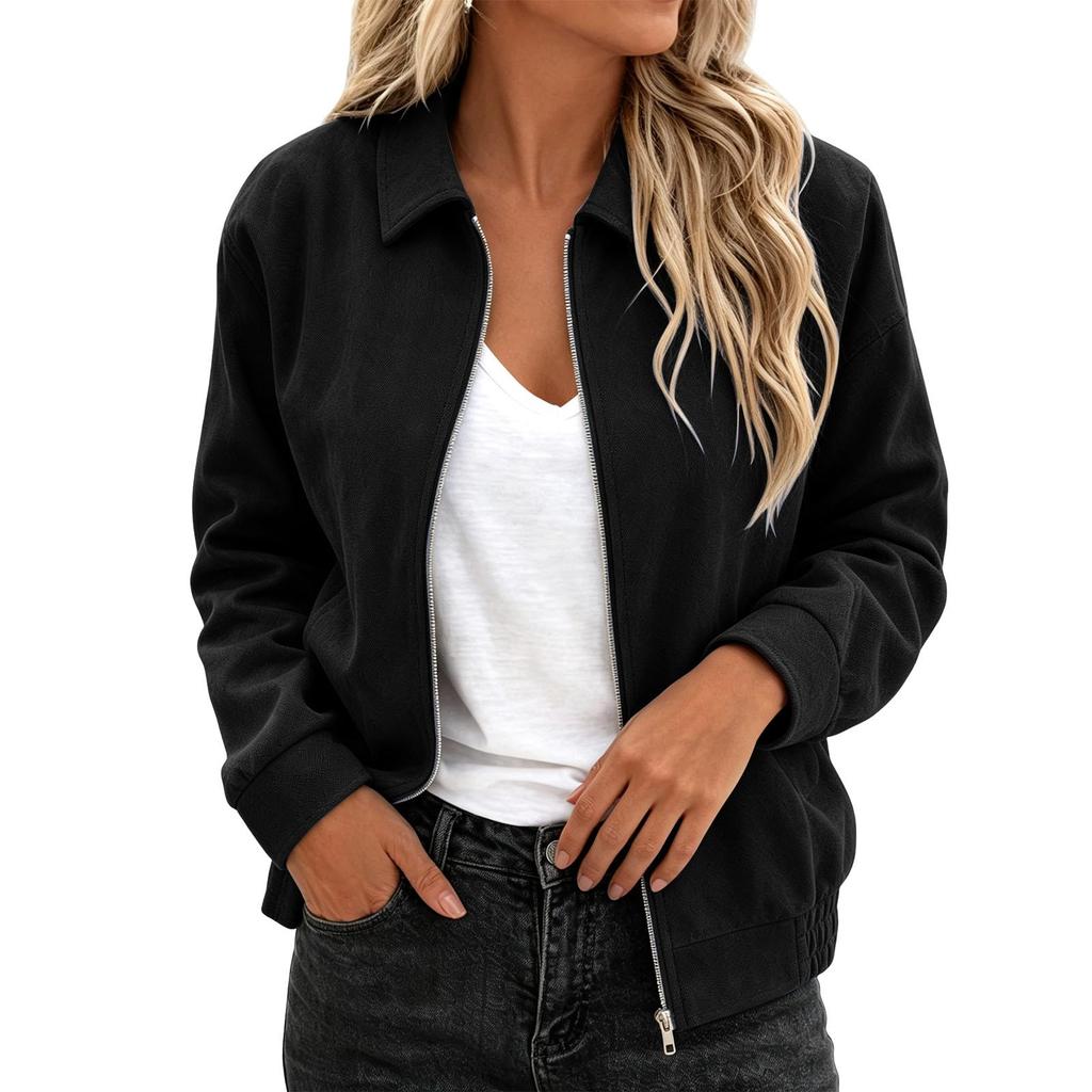 Women's Fashion Zip-Up Jacket Loose Fit Casual Outerwear