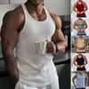 Pánská tílko s kulatým výstřihem, bez rukávů, se zádovým výstřihem, letní, žebrované, jednobarevné, fitness tílko