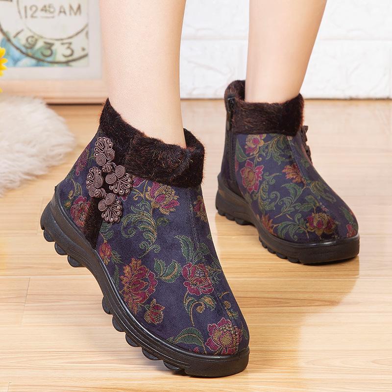 Womens Winter Warm Plush Cotton Shoes Non Slip Soft Sole Elderly Grandma Mom Indoor Outdoor Cotton Boots