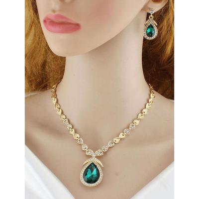 Modisches, stilvolles Design, ausgefallenes Kristall-Halsketten-Schmuckset für Damen (Grün)