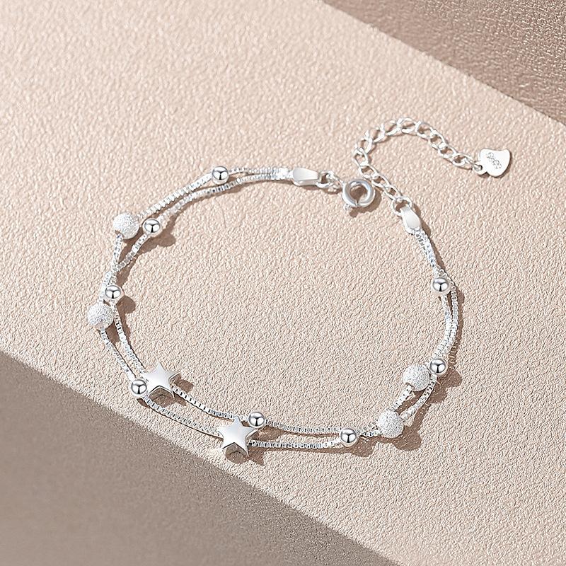 925 Sterling Silver Star Beaded Bracelets For Women Vintage Korean Double Layered Adjustable Bracelet Party Exquisite Jewelry
