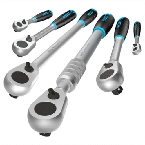 HAZET HiPer Telescopic Reversible Ratchet Torque Wrench Blue/Black/Gray with Ball Lock Continuously Extendable Super Long Version 12.5mm (1/2 inch) Sq