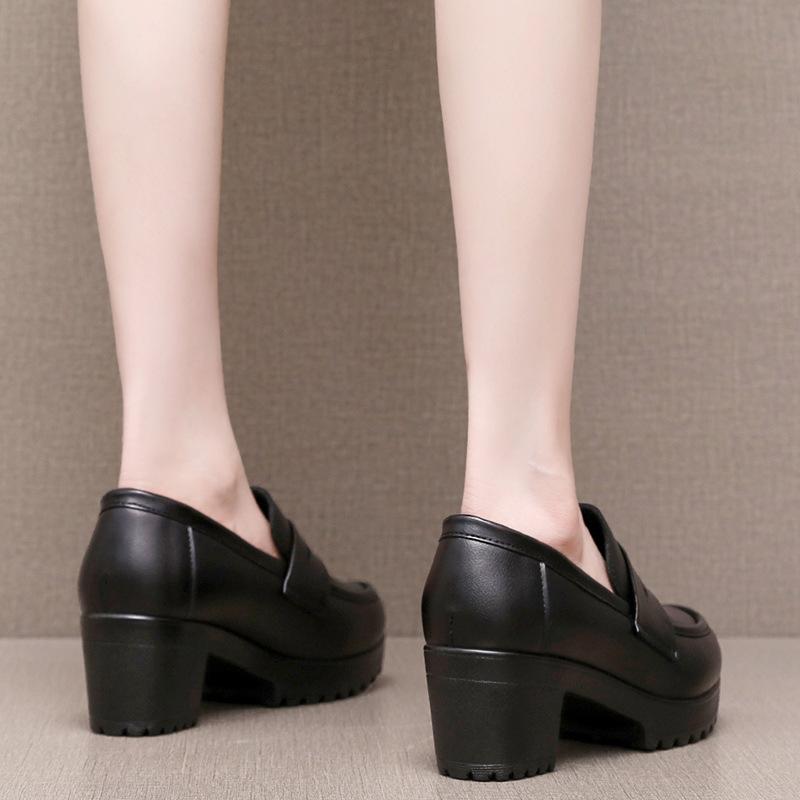 6cm Small Size 32-43 Vintage Cowhide Leather Loafers Women Platform Pumps 2025 Block Med Heels Shoes for Office Mom Work Daily
