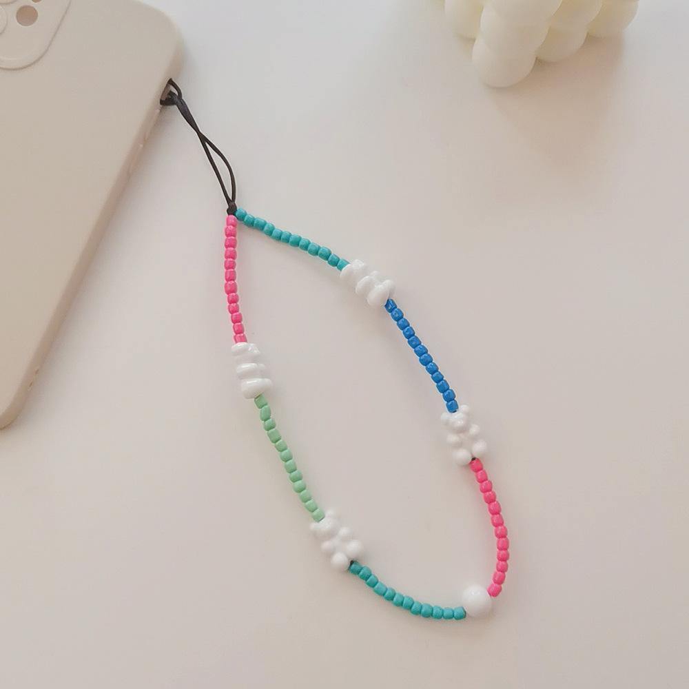INS wind colored rice beads cute bear anti-lost hand carry new fashion chain short mobile phone chain