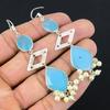Aqua Chalcedony Gemstone Birthday Drop Engagement Boho Earrings Sterling Silver