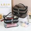 Women's Double-Layer Waterproof Cosmetic Travel Bag - Large Capacity & Portable