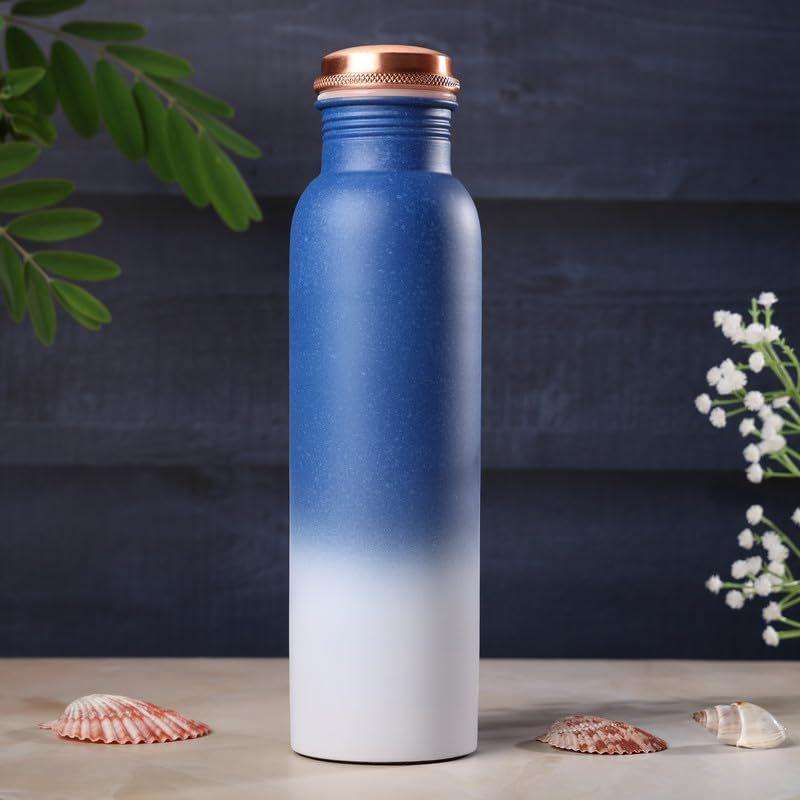 

Бутылка для воды из чистой меди 950 мл - Бесшовная, Герметичная, Дизайн с двойной печатью Лучшие подарки для семьи и друзей | Сине-белая
