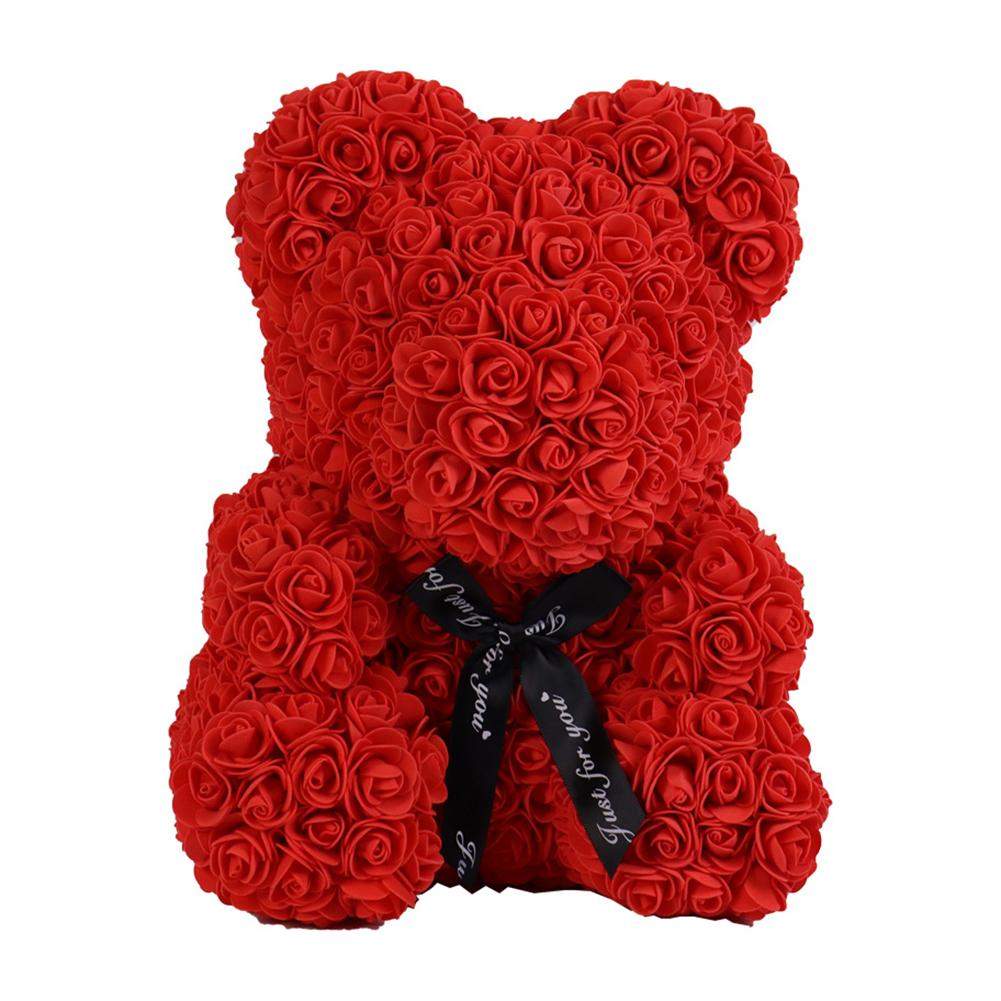 25cm Artificial Teddy Rose Flower Bear Gift Box Colorful Rose Bear Gift Box Warm Light Eternal Rose Valentines Gift For Party