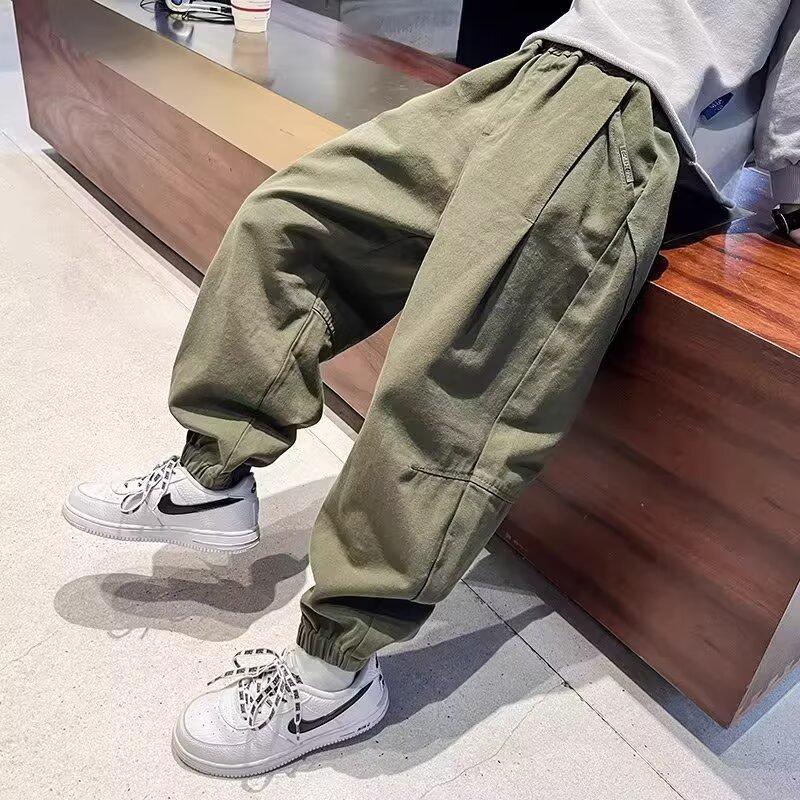 2025 New Boys' Fleece-Lined Sweatpants: Thickened Casual Sports Pants for Spring, Autumn, and Winter