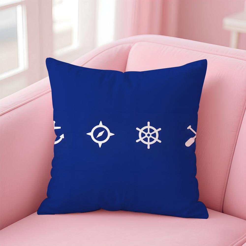 Ocean Blue Compass with Anchor Cushion Cover Pillow Case Soft Skin Friendly Fabric  Concealed Zipper