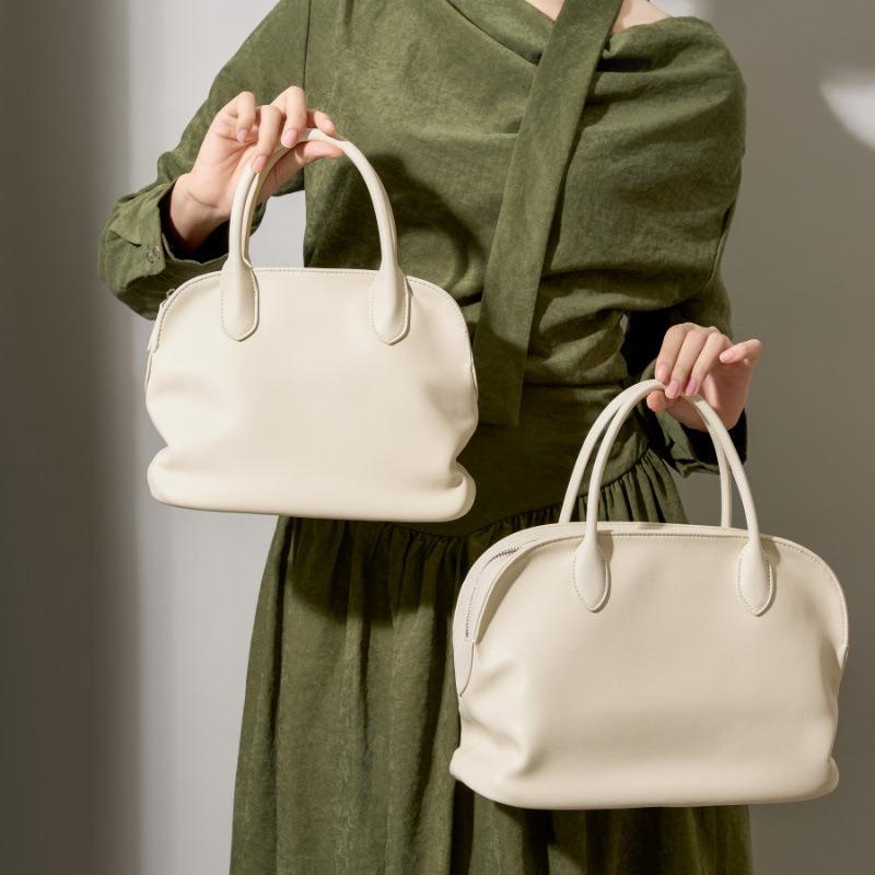 Simple High-end Commuter Bowling Handbag Niche Design Leather Women's Shell Bag