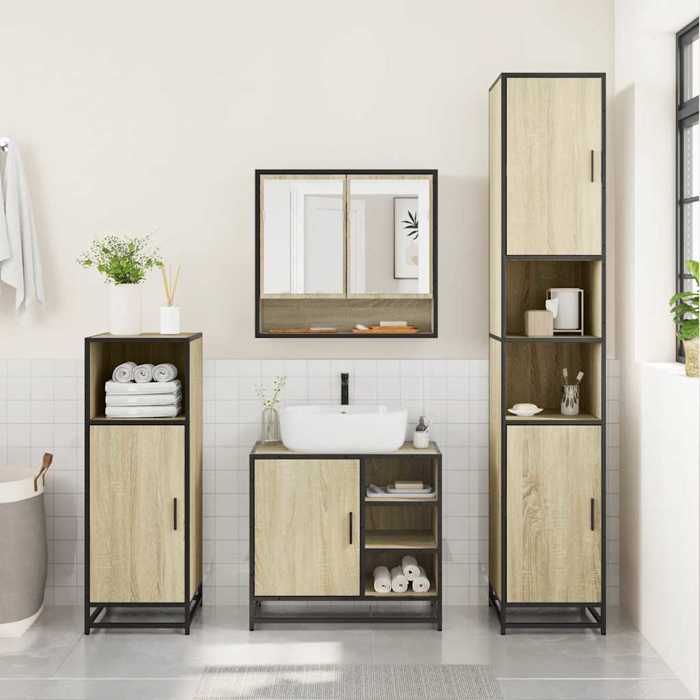 VidaXL Ensemble de meubles de salle de bain 4 pcs chêne sonoma, armoire de salle de bain, armoire de rangement de toilette, 3301236