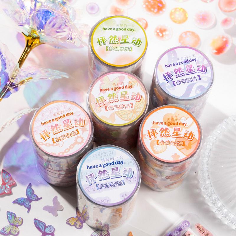 1roll/6.5x200cm Cute Butterfly & Ribbon Tape Sticker, Dreamy Sparkle Vintage-Inspired Designs, Waterproof for Scrapbook Pages