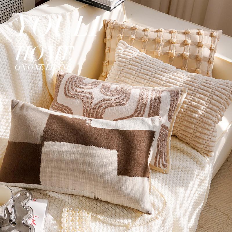 Luxury and Retro Bedroom Headboard Cushion Simple and Sophisticated High-Style Throw Pillow Cover Brown Color Sofa Cushion