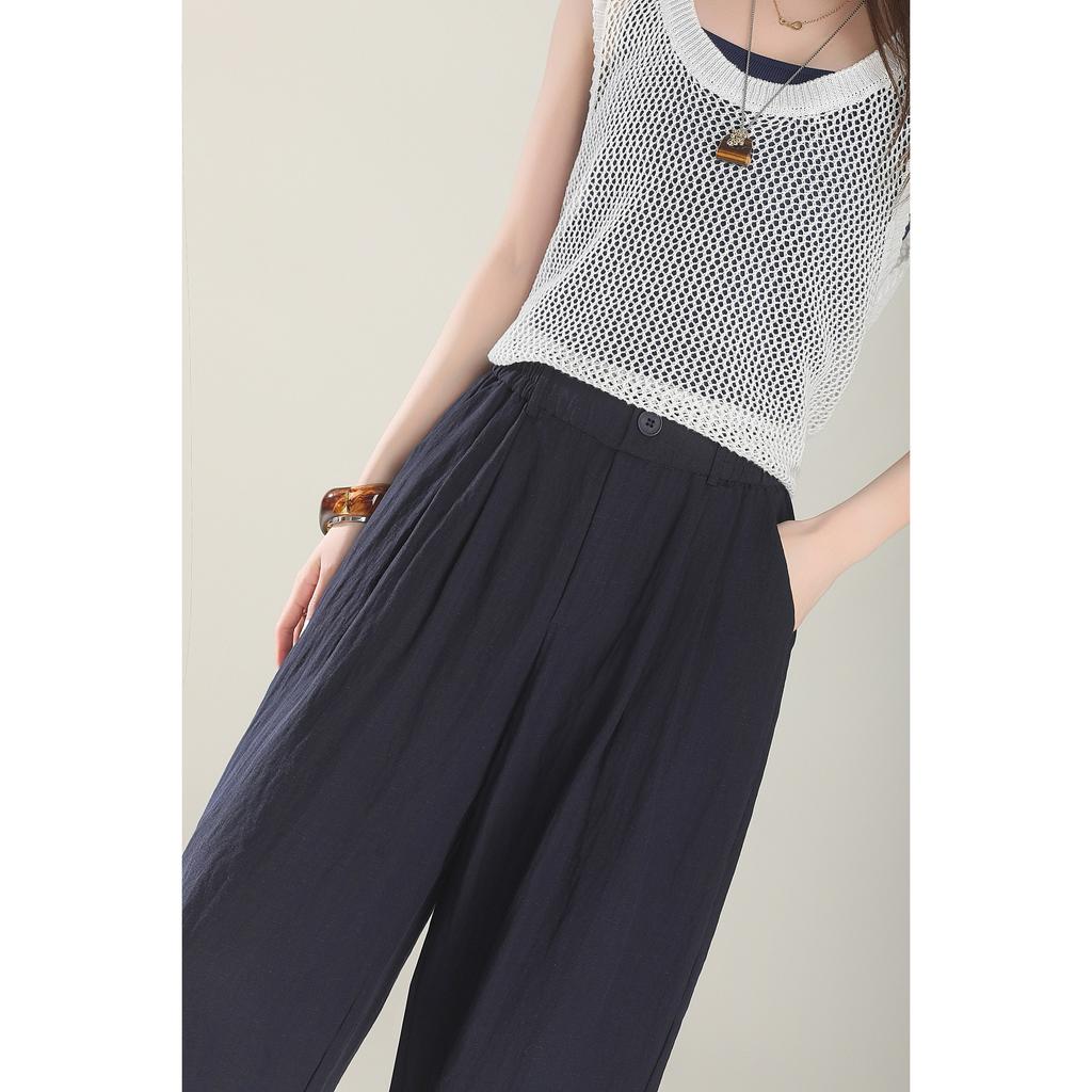 Tencel Linen Pants Women's Summer Thin Cotton and Linen Wide-leg Pants Cropped Pants Bloomers Commuter Casual All-match