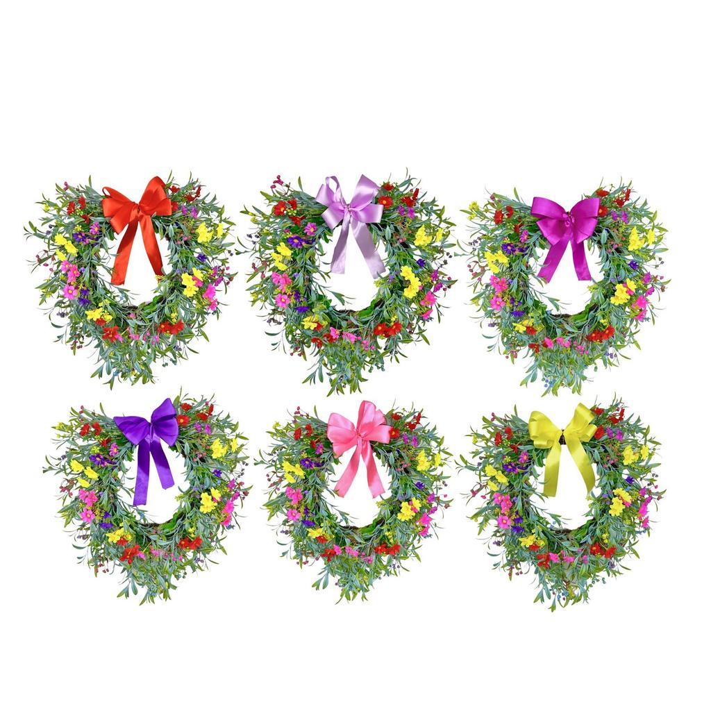 Heart Wreath Front Door Garland Artificial Spring Festival Decor Ornament Decorative Gypsophila Wreath for Party Window Porch